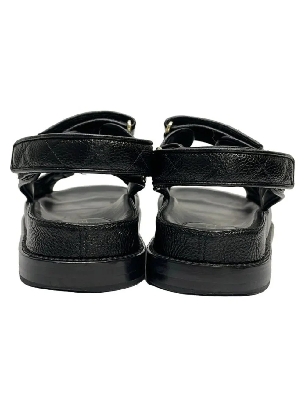 Chanel Sandals 36C Black Velcro CC Logo Gold Leather